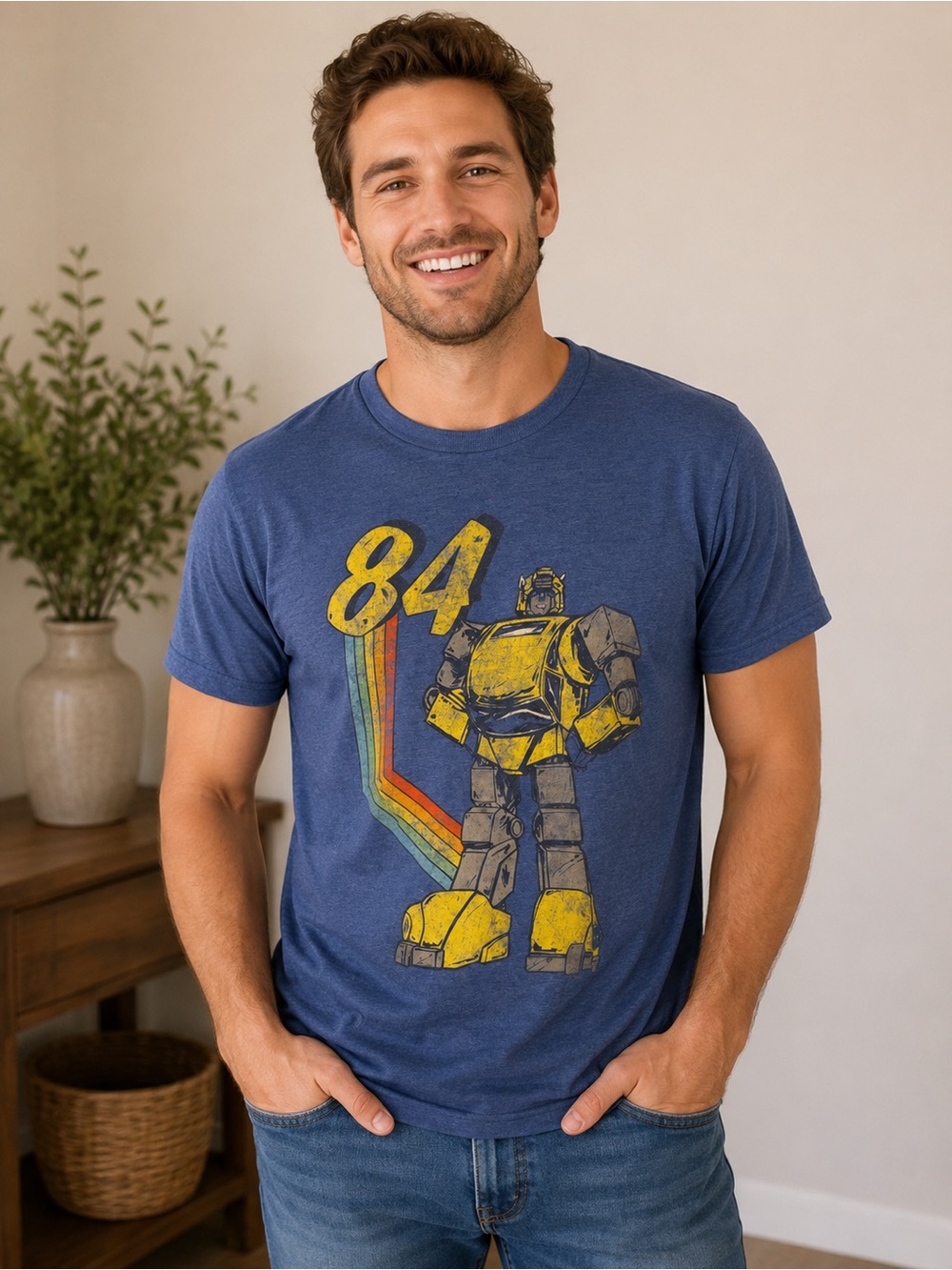 Hasbro Blue Retro Look Graphic Transformers 84 Tee EUC Size L